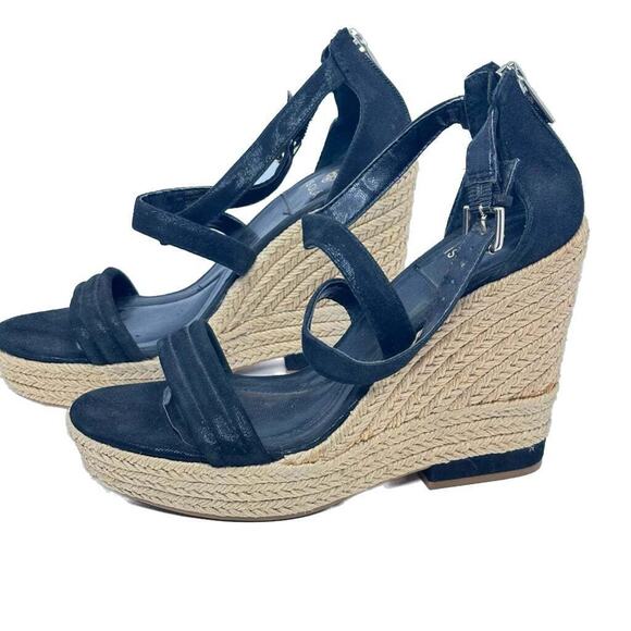 Isola Size 8 Womens Sandals Black Espadrilles Wedge Strappy Open Toe Shoes - Picture 1 of 6